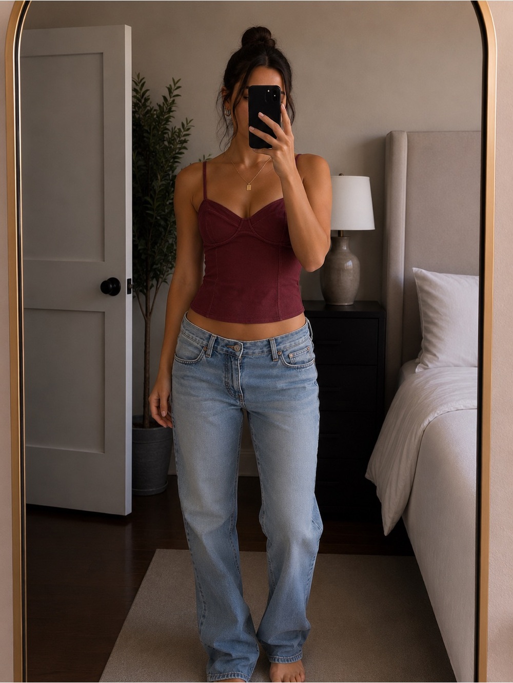 Talula Burgundy Corset Style Tank Women M Structured Bust Seam Minimalist Cotton